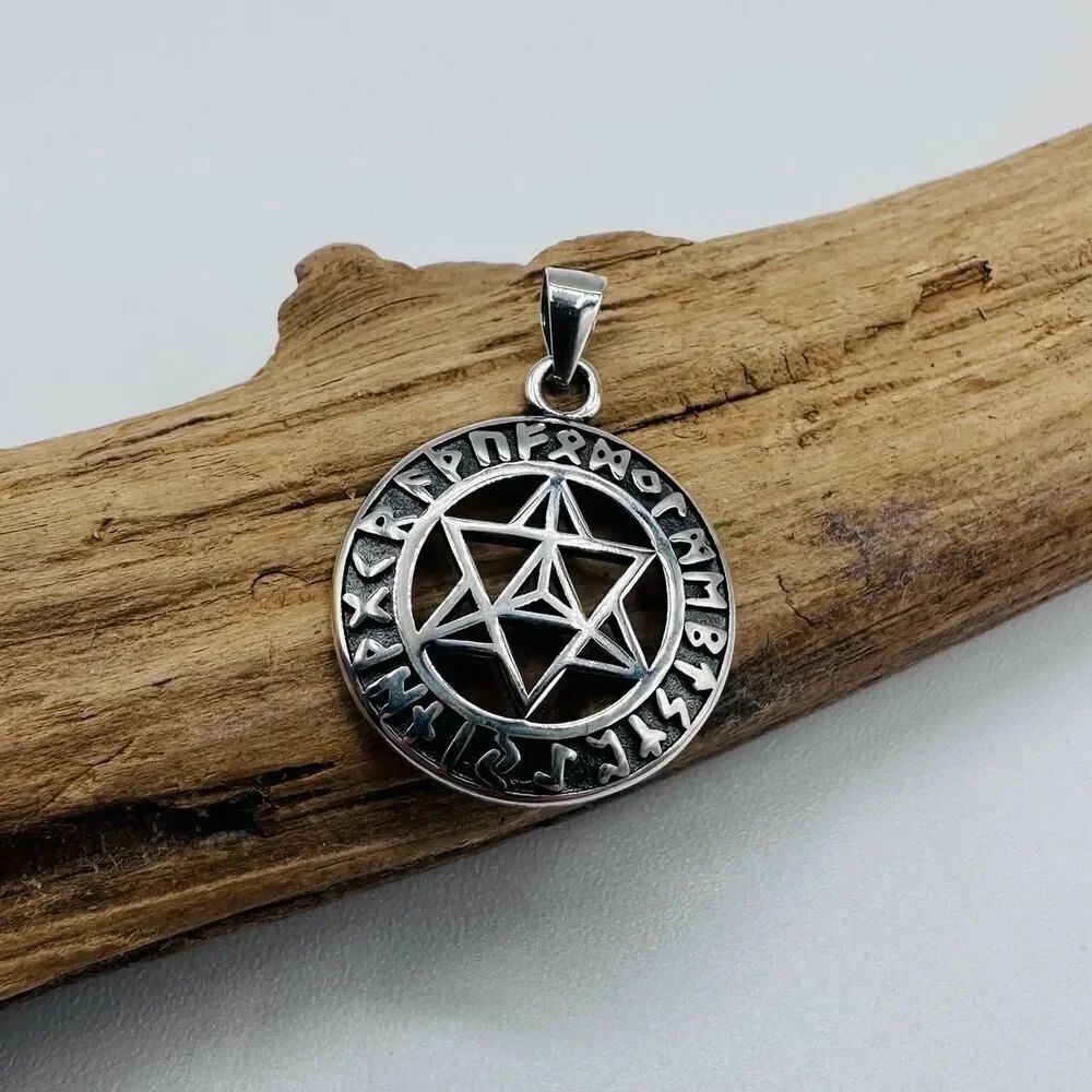 Sterling Silver Star Pendant Sacred Geometry Symbol Round Necklace